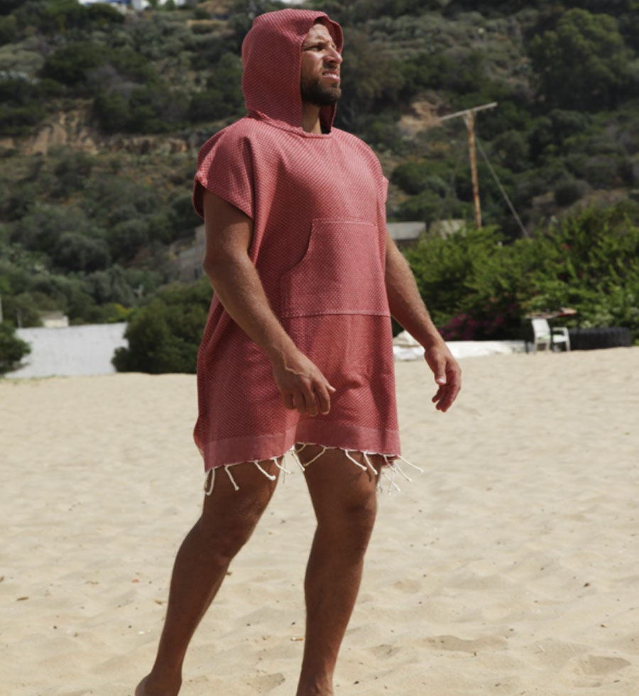 Poncho de plage rouge tomette Fouta Tunisia - 1