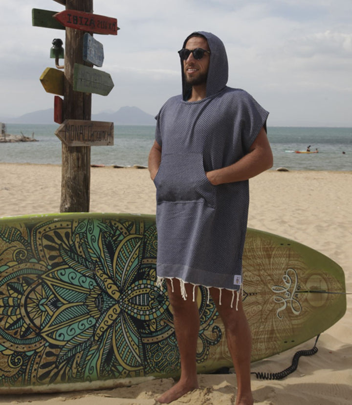 Poncho de plage bleu nuit Fouta Tunisia - 1