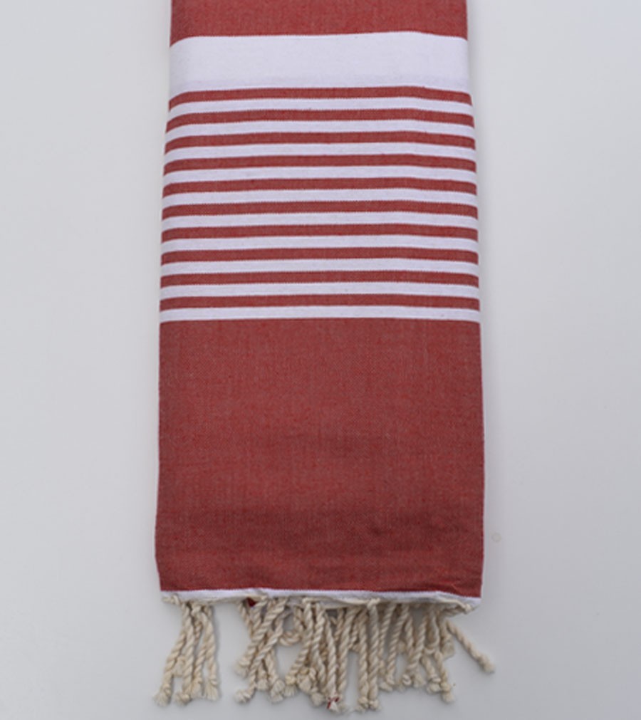 Jeté rouge ponceau avec rayures Fouta Tunisia - 2