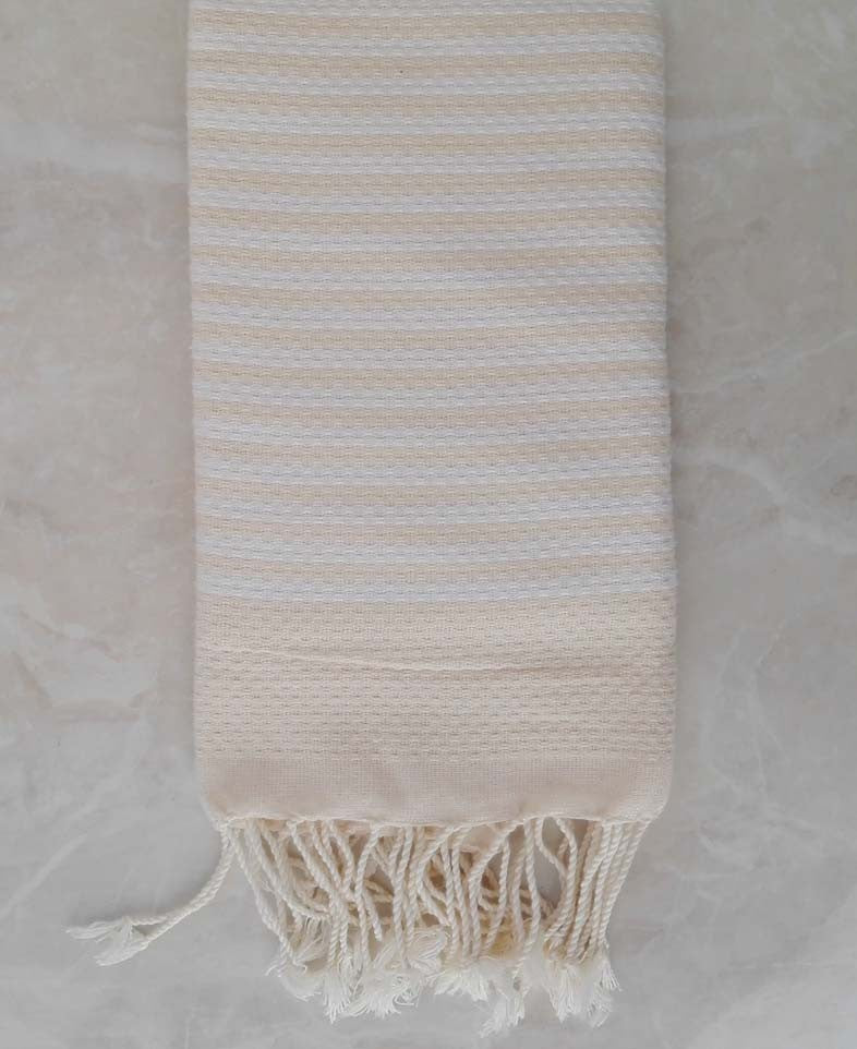 FOUTA nid d'abeille rayée 1 cm rayure crème 