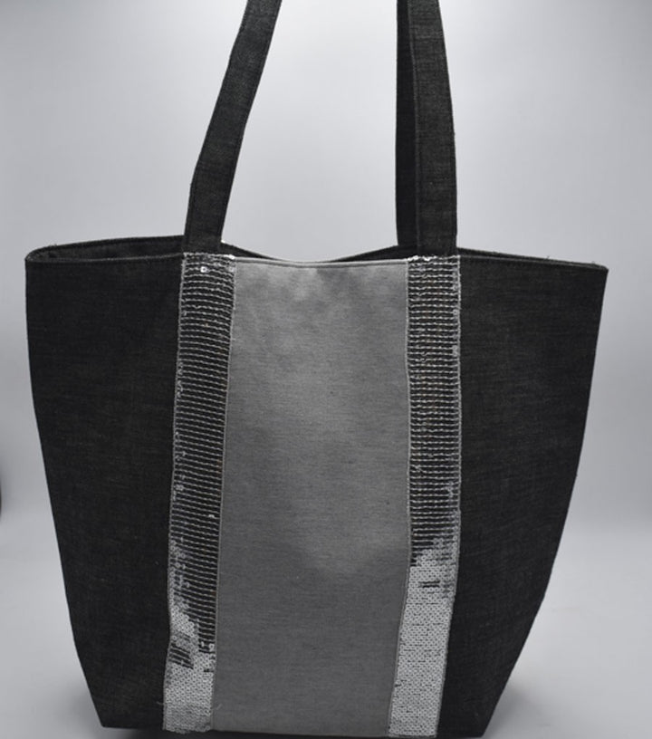 Sac Saint Tropez gris avec paillettes argenté Fouta Tunisia - 2