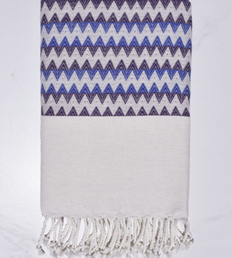 Fouta zigzag écru, violet et bleu Fouta Tunisia - 1