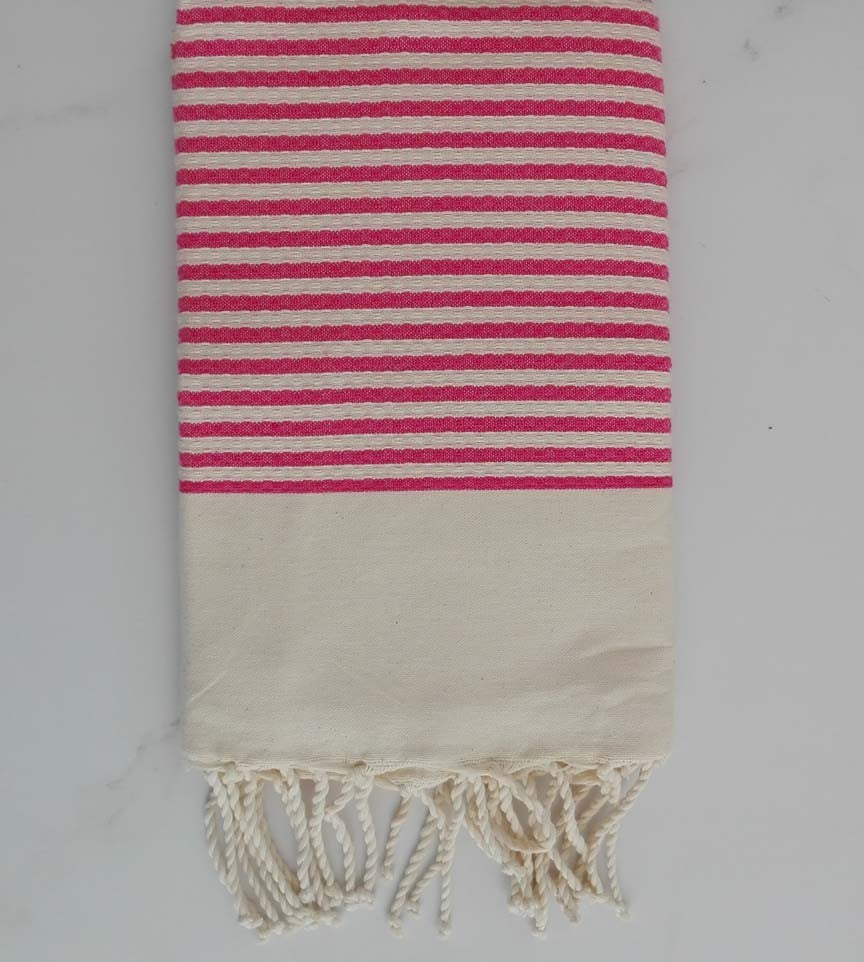 FOUTA nid d'abeille rayée 1 cm rayure rose bonbon 