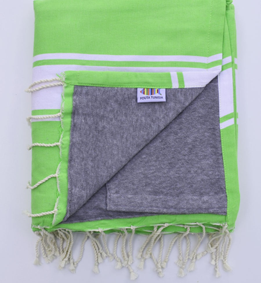 Fouta plate vert prairie doublée éponge gris Fouta Tunisia - 1