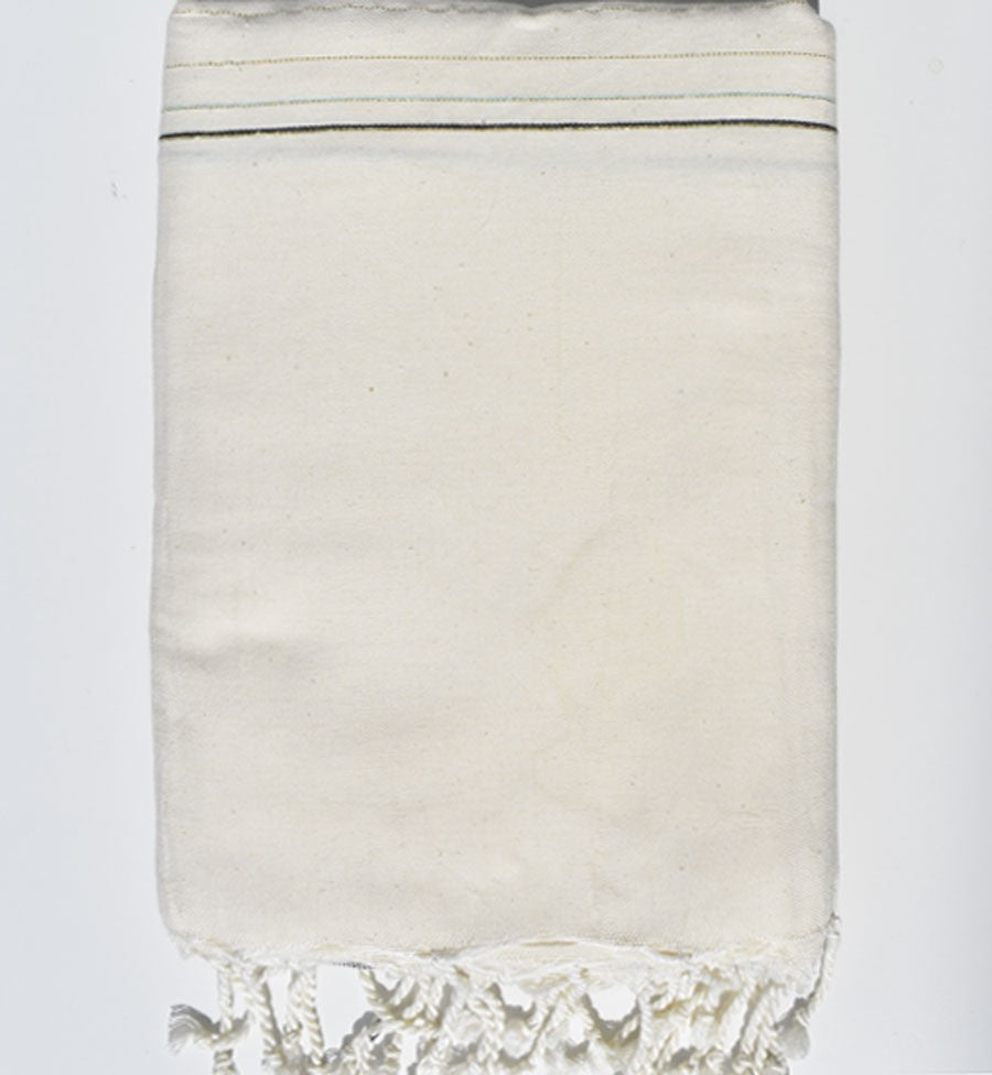 Jeté de canapé fadhila blanc crème, vert d'eau et bleu noir avec lurex Fouta Tunisia - 1