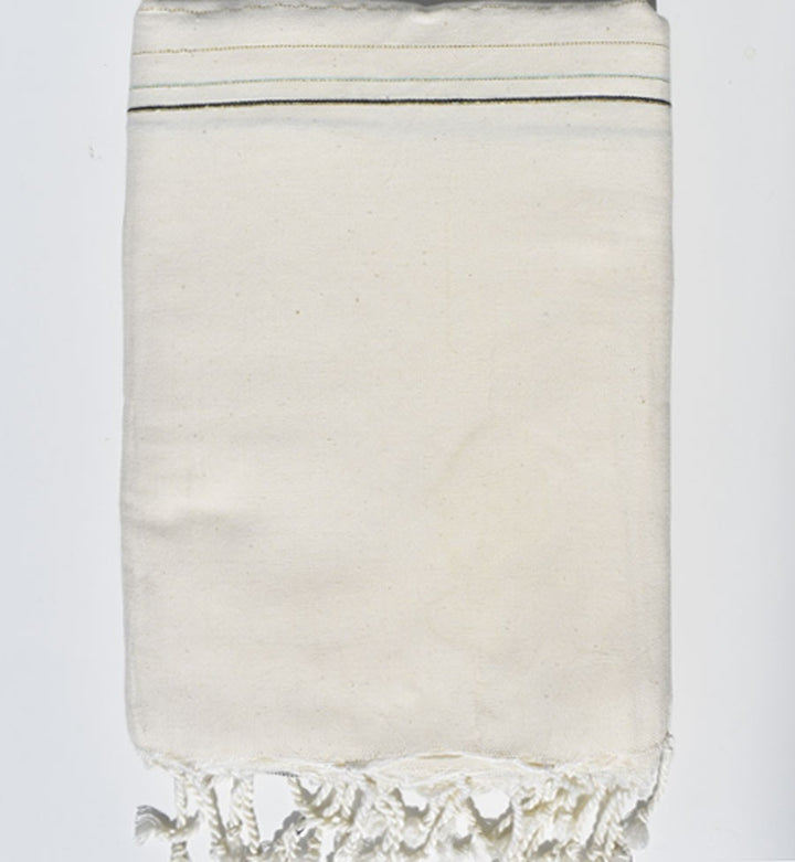 Jeté de canapé fadhila blanc crème, vert d'eau et bleu noir avec lurex Fouta Tunisia - 1