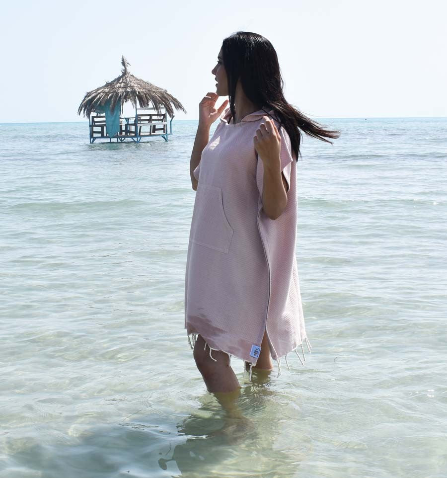 Poncho de plage vieux rose Fouta Tunisia - 1