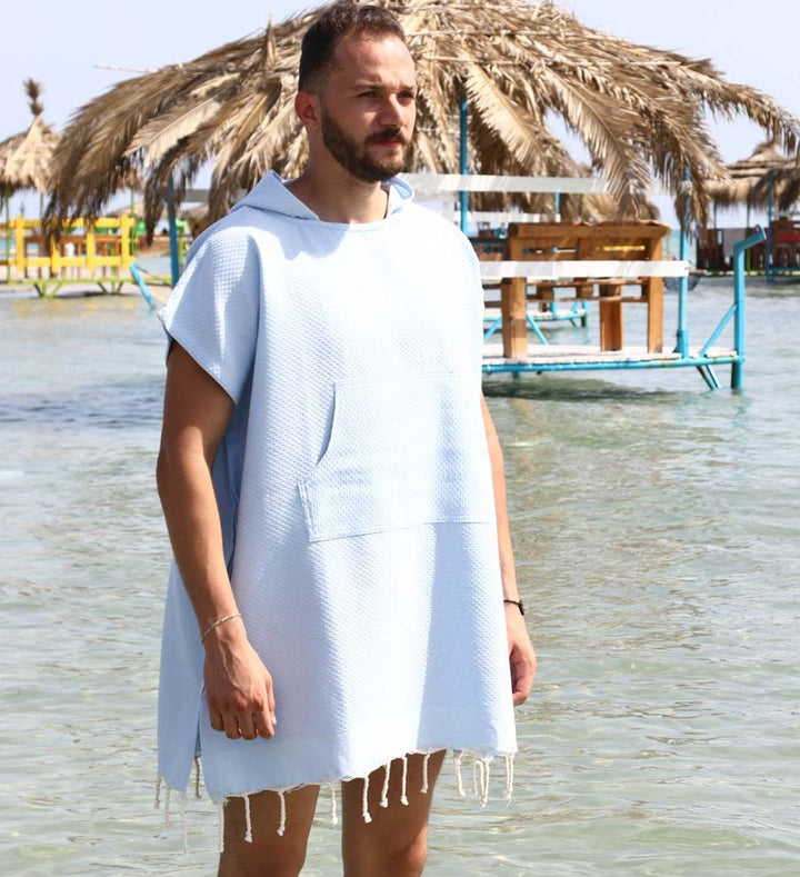 Poncho de plage bleu ciel Fouta Tunisia - 1