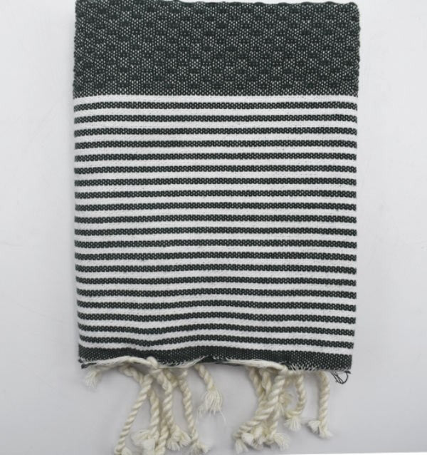 Serviette de table vert bouteille avec rayures Fouta Tunisia - 1