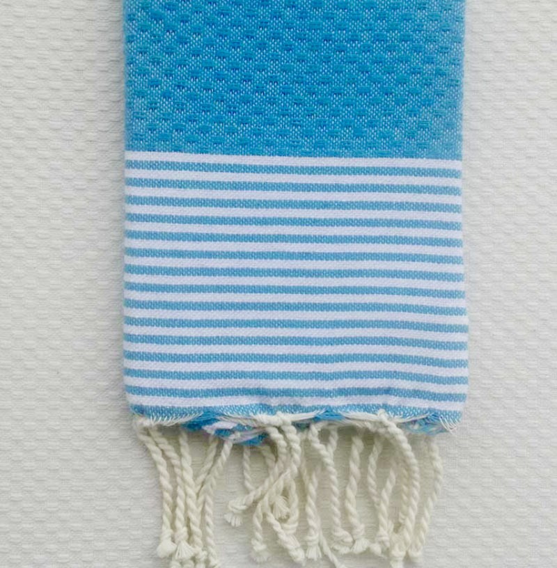 Serviette de plage bleu céleste avec rayures Fouta Tunisia - 1
