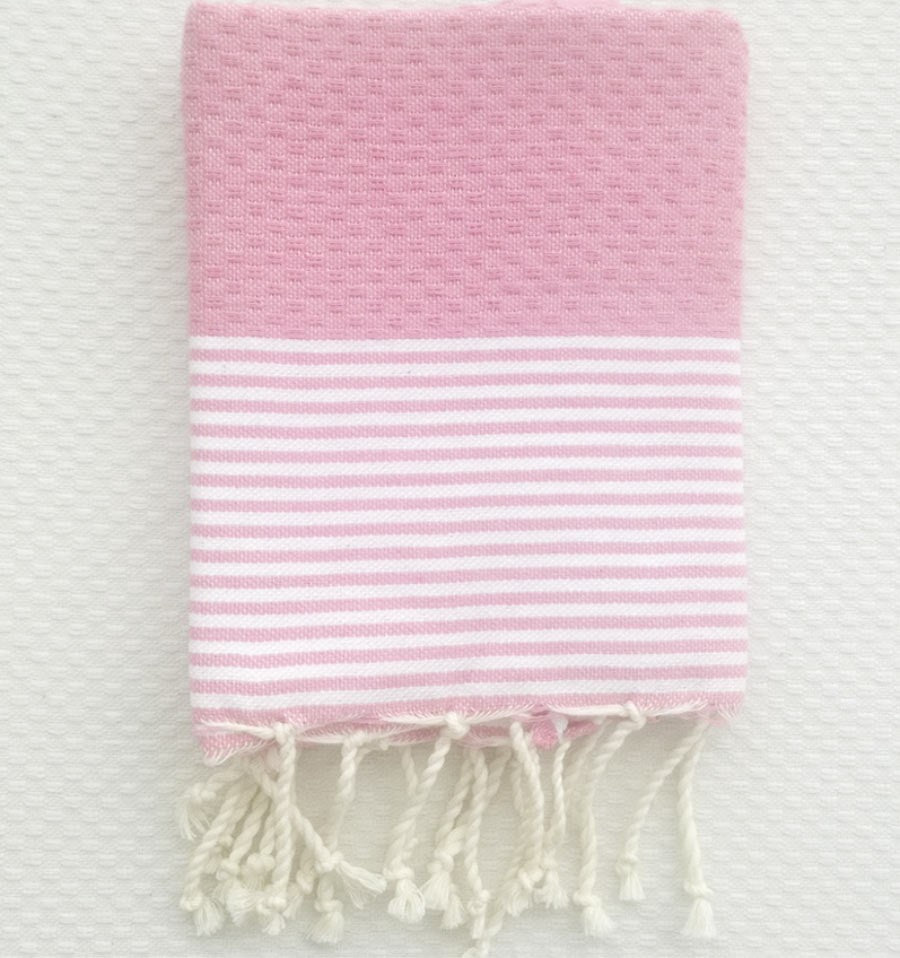 Lot de 10 serviettes de table rose clair avec rayures Fouta Tunisia - 1