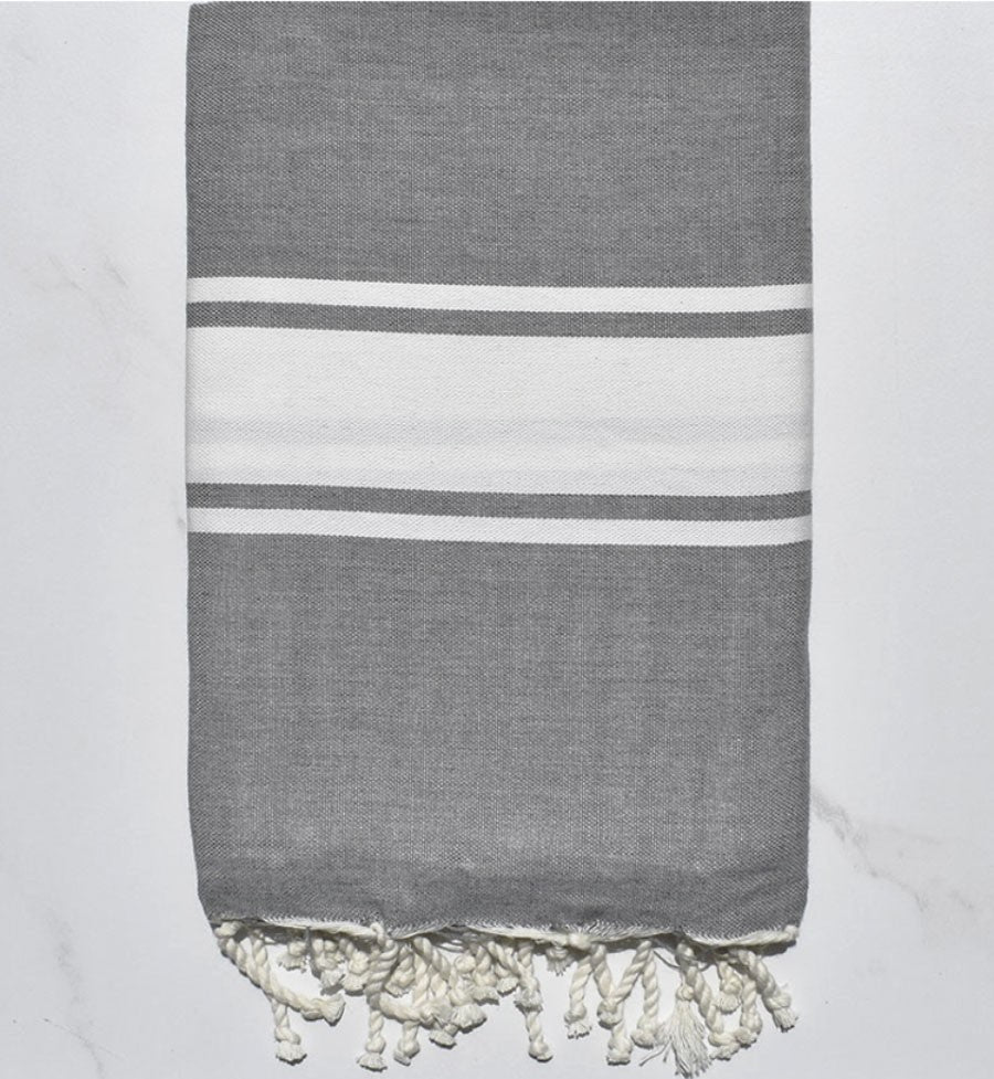 Fouta Plate gris bande blanche Fouta Tunisia - 1