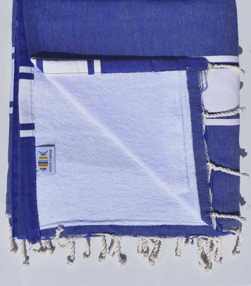 Fouta plate doublée éponge bleu et blanc Fouta Tunisia - 1