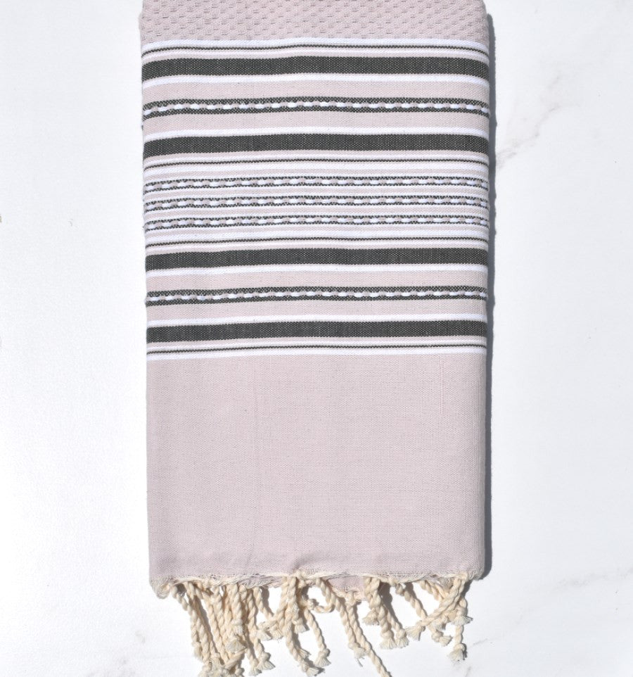 Fouta arabesque rose pâle rayée gris anthracite Fouta Tunisia - 1