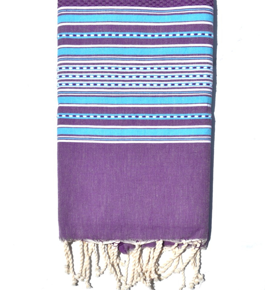 Fouta arabesque violet rayée bleu céleste Fouta Tunisia - 2
