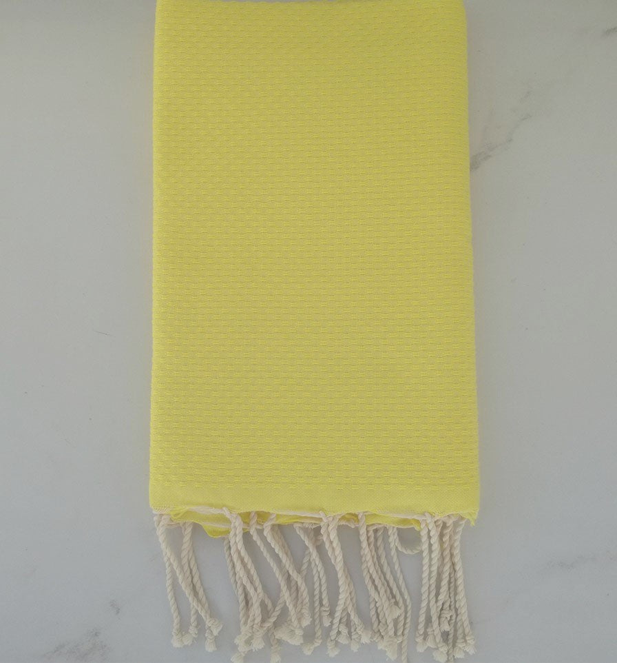 FOUTA Nid d'abeille unie jaune citron Fouta Tunisia - 1