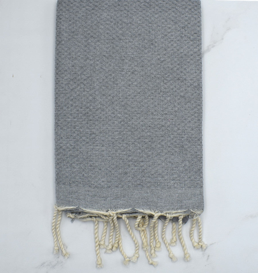 Fouta nid d'abeille unie gris chiné Fouta Tunisia - 1