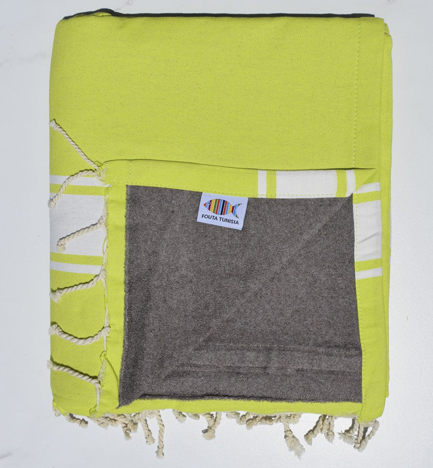 Fouta vert chartreuse doublée éponge taupe Fouta Tunisia - 1