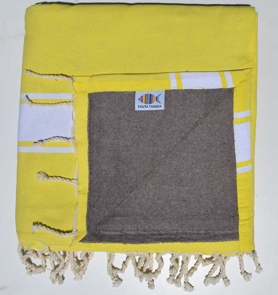 Fouta jaune chrome doublée éponge taupe Fouta Tunisia - 1