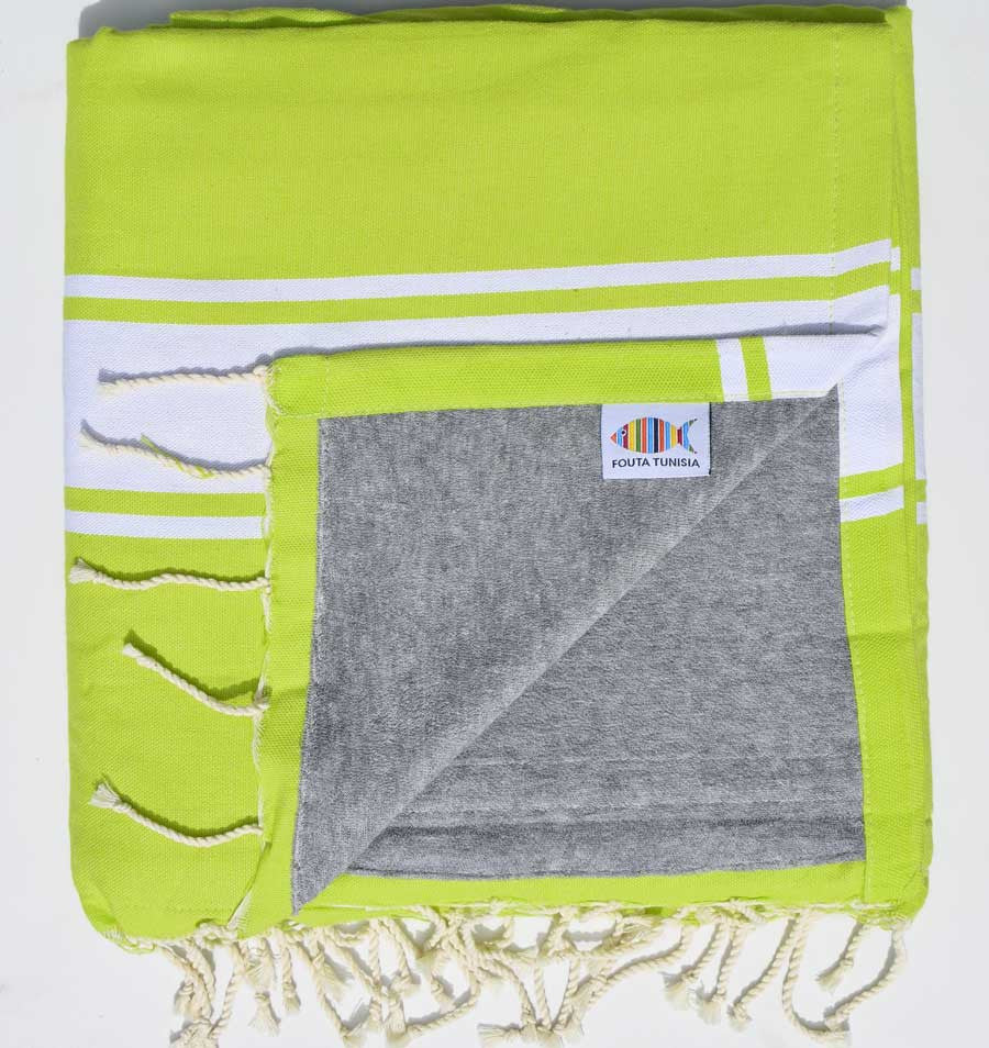 Fouta vert chartreuse doublée éponge gris Fouta Tunisia - 1
