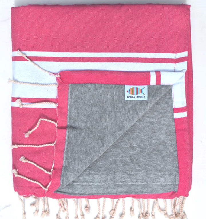 Fouta rose bonbon doublée éponge gris Fouta Tunisia - 2