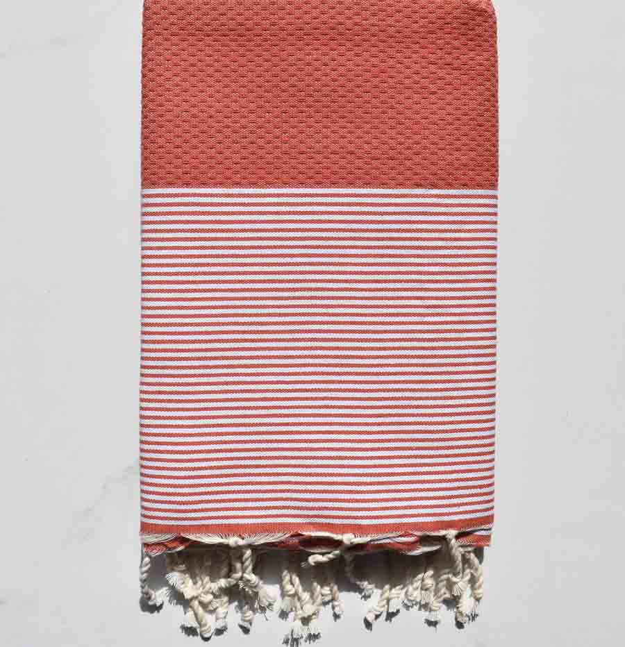Fouta nid d'abeille rouge tomette Fouta Tunisia - 1