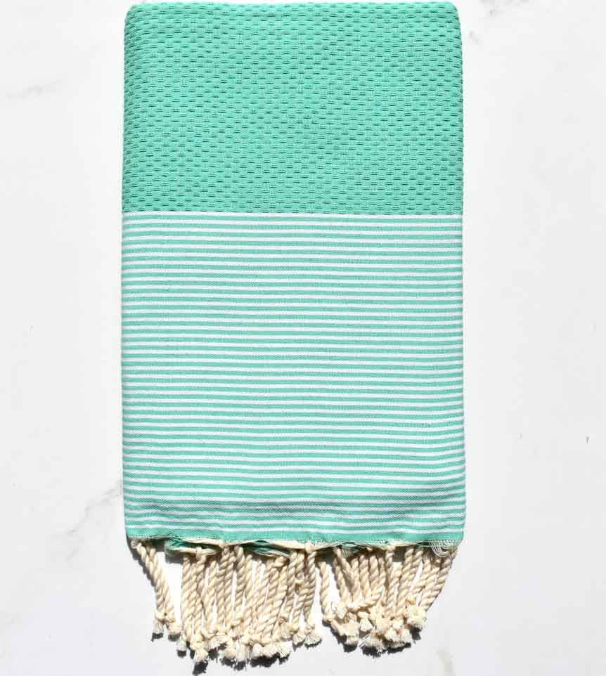 Fouta nid d'abeille vert d'eau foncé Fouta Tunisia - 1