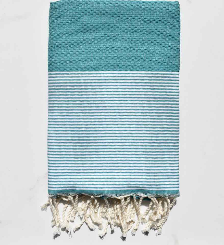 Serviette de plage Nid d'abeille bleu sarcelle Fouta Tunisia - 1
