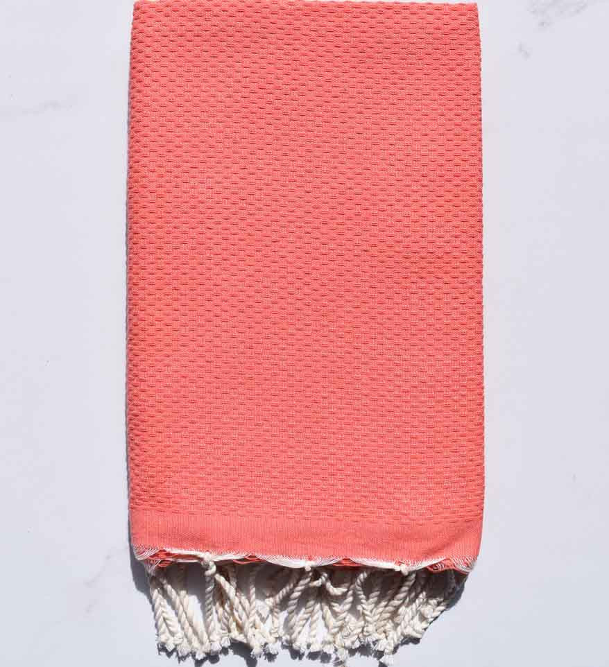 Fouta nid d'abeille unie rose saumon Fouta Tunisia - 1