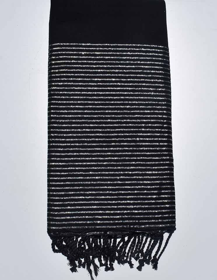 Jeté noir au fil lurex argenté 2m*3m Fouta Tunisia - 1