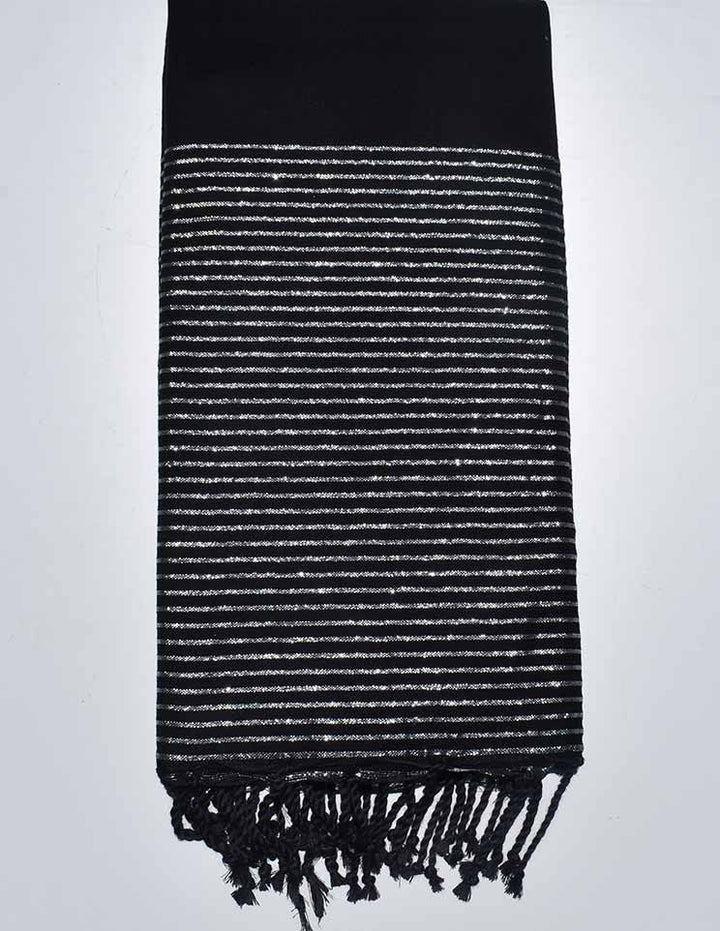 Jeté noir au fil lurex argenté 2m*3m Fouta Tunisia - 1