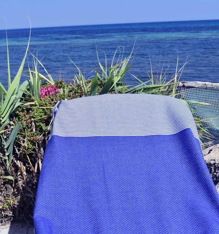 Fouta nid d'abeille bleu Fouta Tunisia - 3