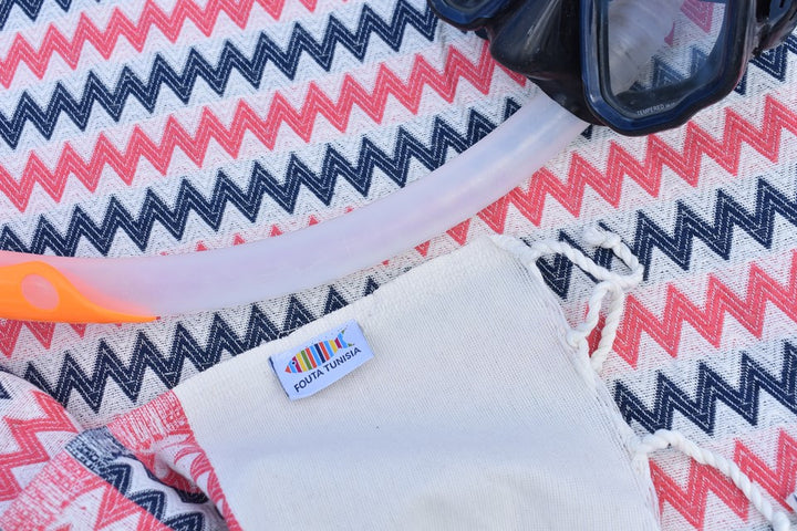 Fouta zigzag blanc crème, rose et bleu Fouta Tunisia - 3