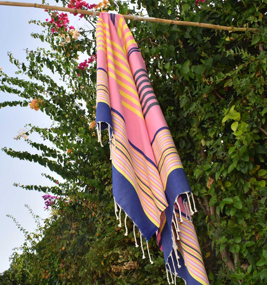 Fouta 5 couleurs rose, bleu denim, jaune, gris clair et anthracite Fouta Tunisia - 4