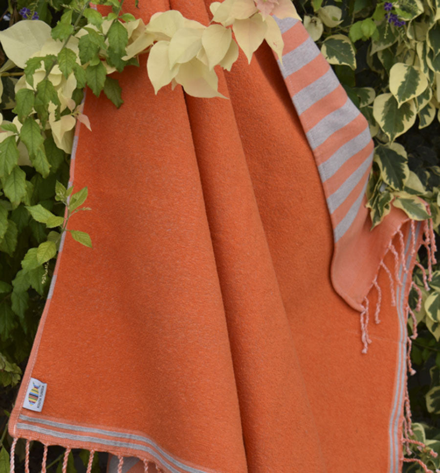 Fouta orange et gris doublée éponge Fouta Tunisia - 3