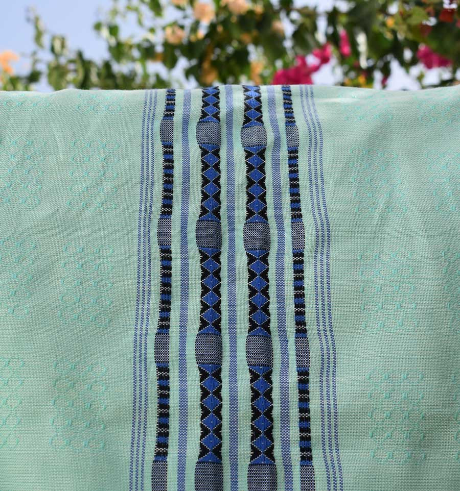 Fouta thalasso vert d'eau avec motifs bleu Fouta Tunisia - 3