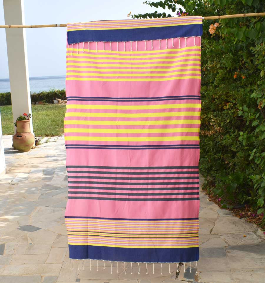 Fouta 5 couleurs rose, bleu denim, jaune, gris clair et anthracite Fouta Tunisia - 3