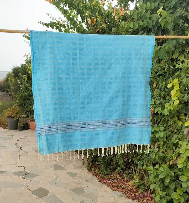 Fouta thalasso bleu clair avec motifs bleu Fouta Tunisia - 1