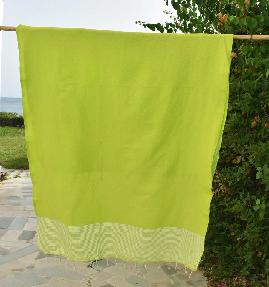 FOUTA NID D'ABEILLE Vert lime rayée blanc Fouta Tunisia - 3