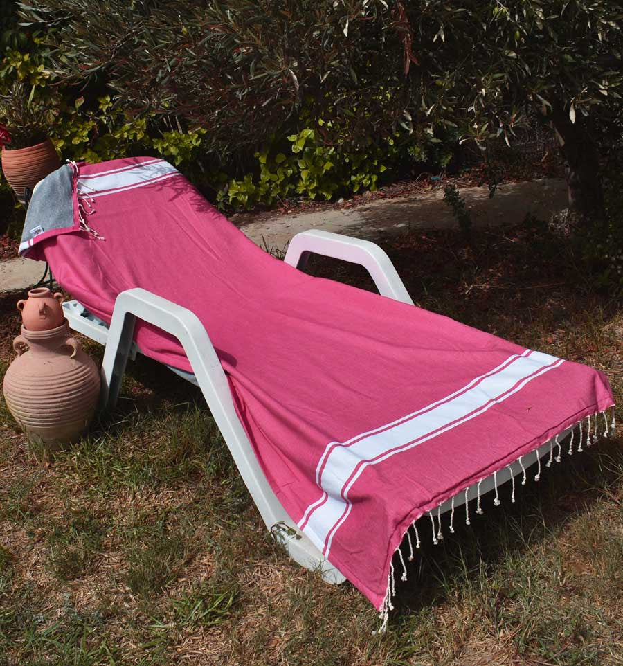 Fouta plate rose fraise doublée éponge gris Fouta Tunisia - 1