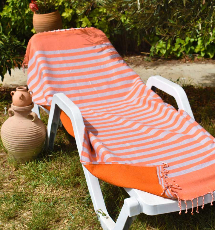 Fouta orange et gris doublée éponge Fouta Tunisia - 5