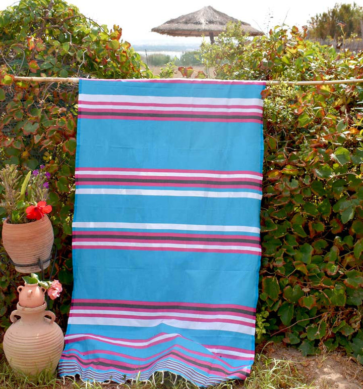 Fouta dina bleu céleste rayée rose et blanc Fouta Tunisia - 3
