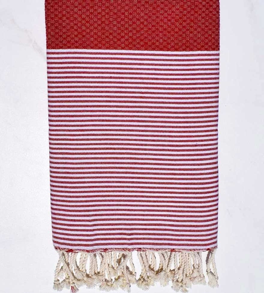 Fouta nid d'abeille en Coton Recyclé rouge Fouta Tunisia - 1
