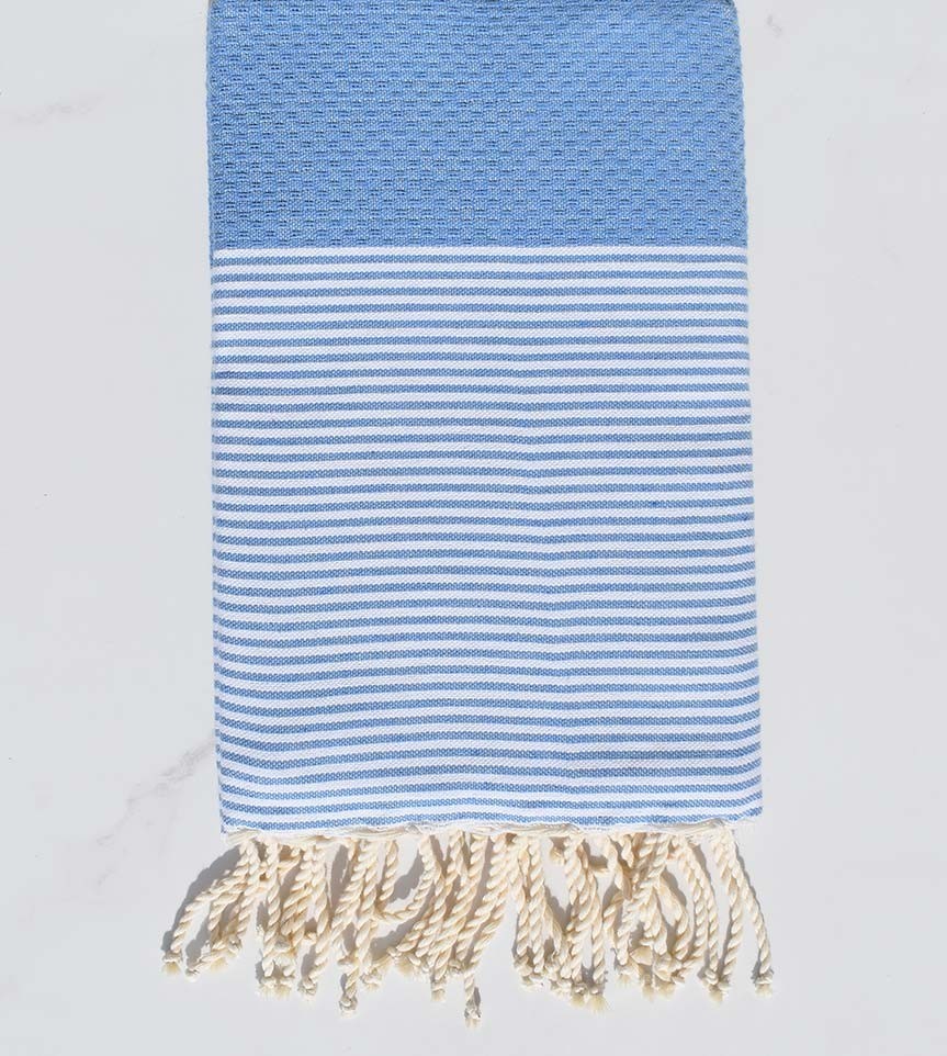 Fouta nid d'abeille en Coton Recyclé bleu clair Fouta Tunisia - 1