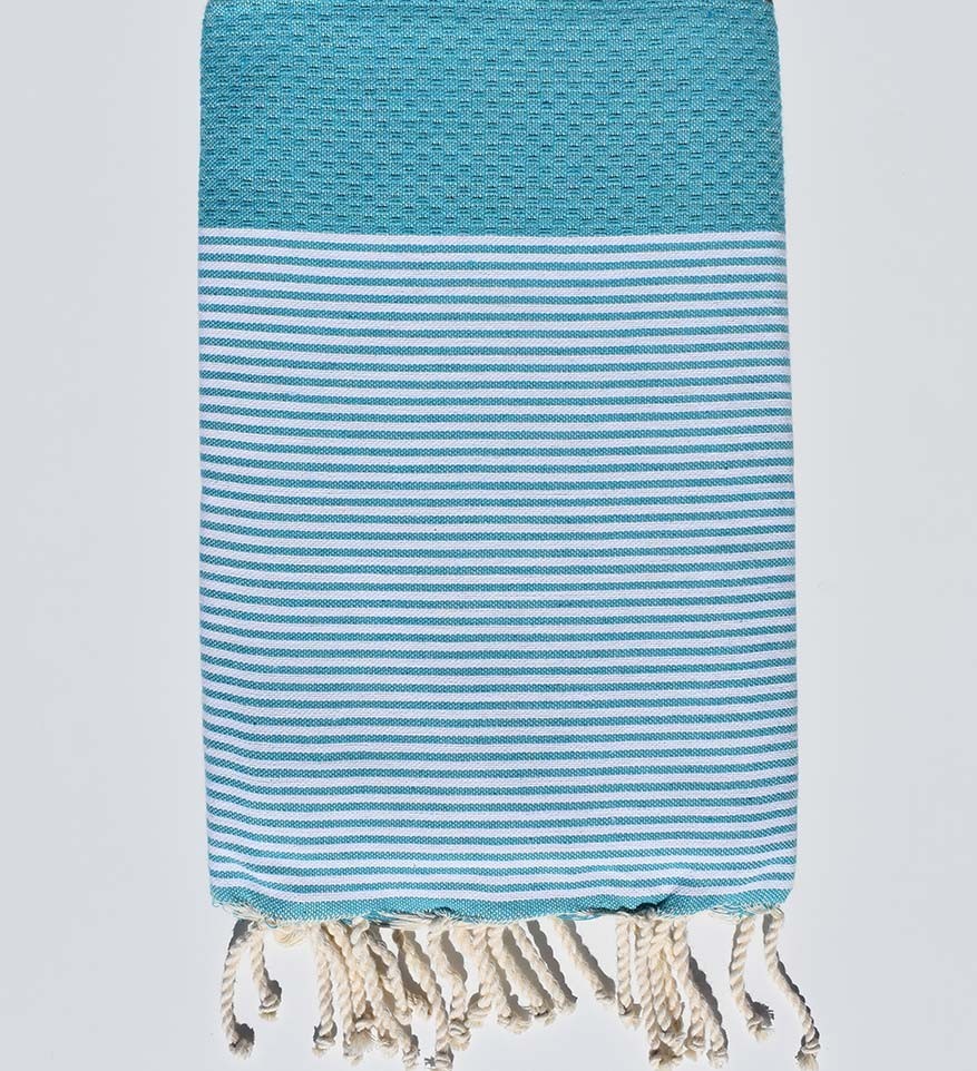 Fouta nid d'abeille vert bleu Fouta Tunisia - 1