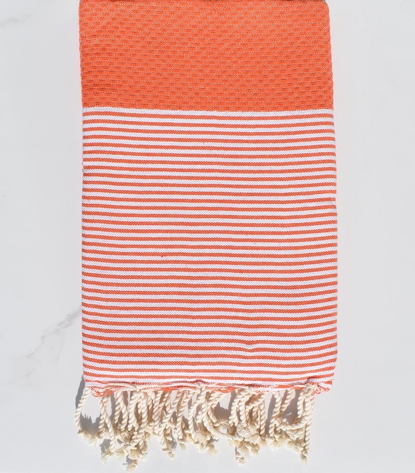 Fouta nid d'abeille en Coton Recyclé orange Fouta Tunisia - 1