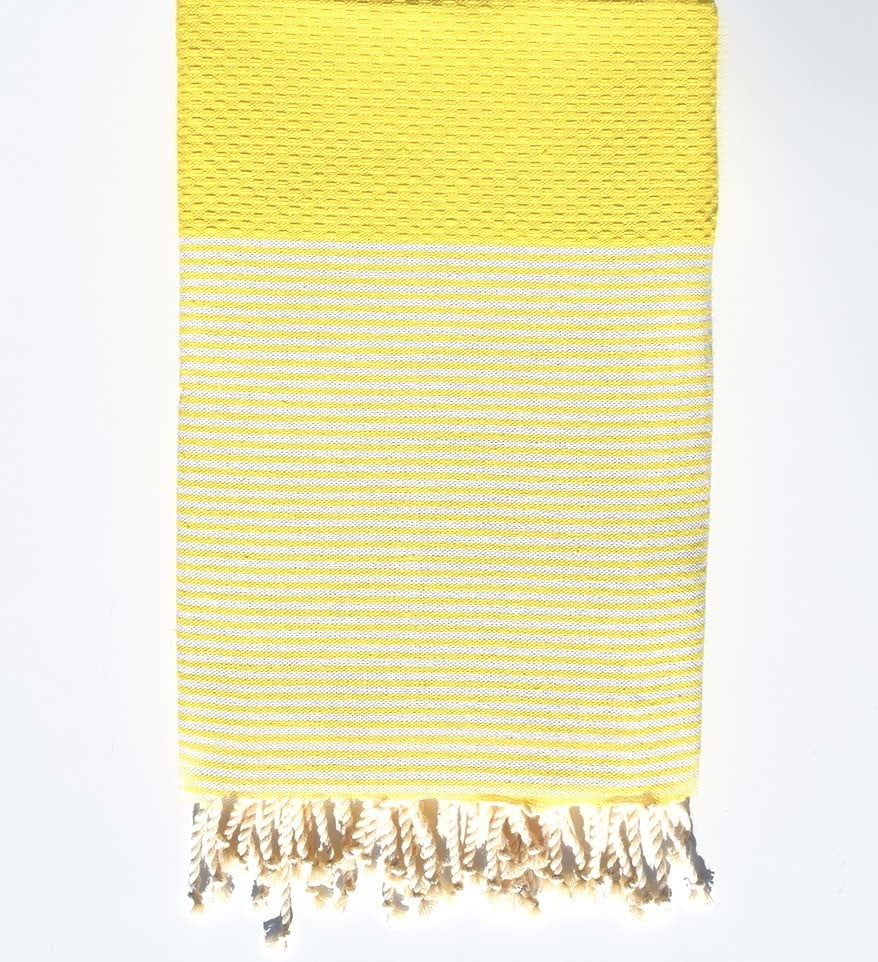 FOUTA NID D'ABEILLE Jaune soleil rayée blanc  - 1