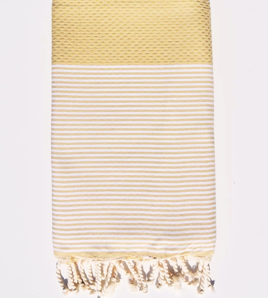 Fouta nid d'abeille ocre clair  - 1