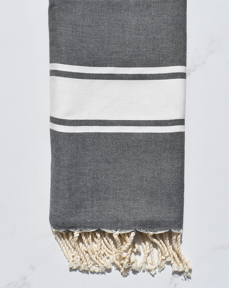 Fouta Plate gris ardoise bande blanche  - 2