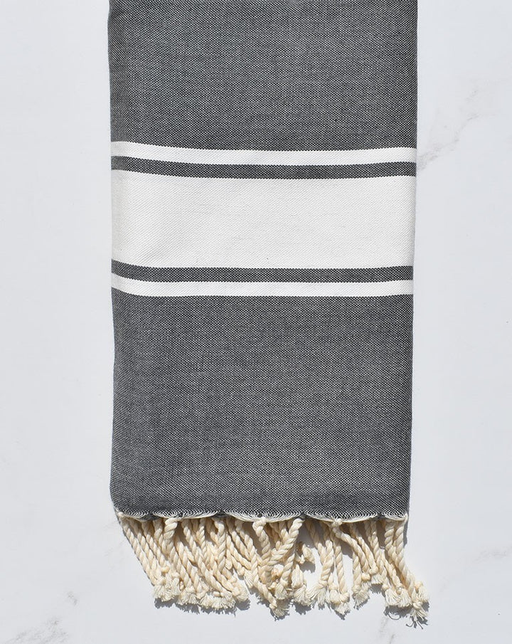 Fouta Plate gris ardoise bande blanche  - 2